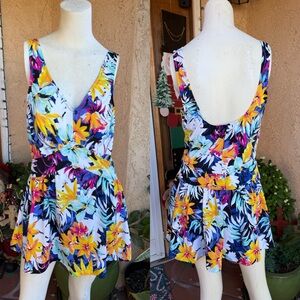 Le Cove Women’s Multi-Color Floral Swim Dress (Size 14)
